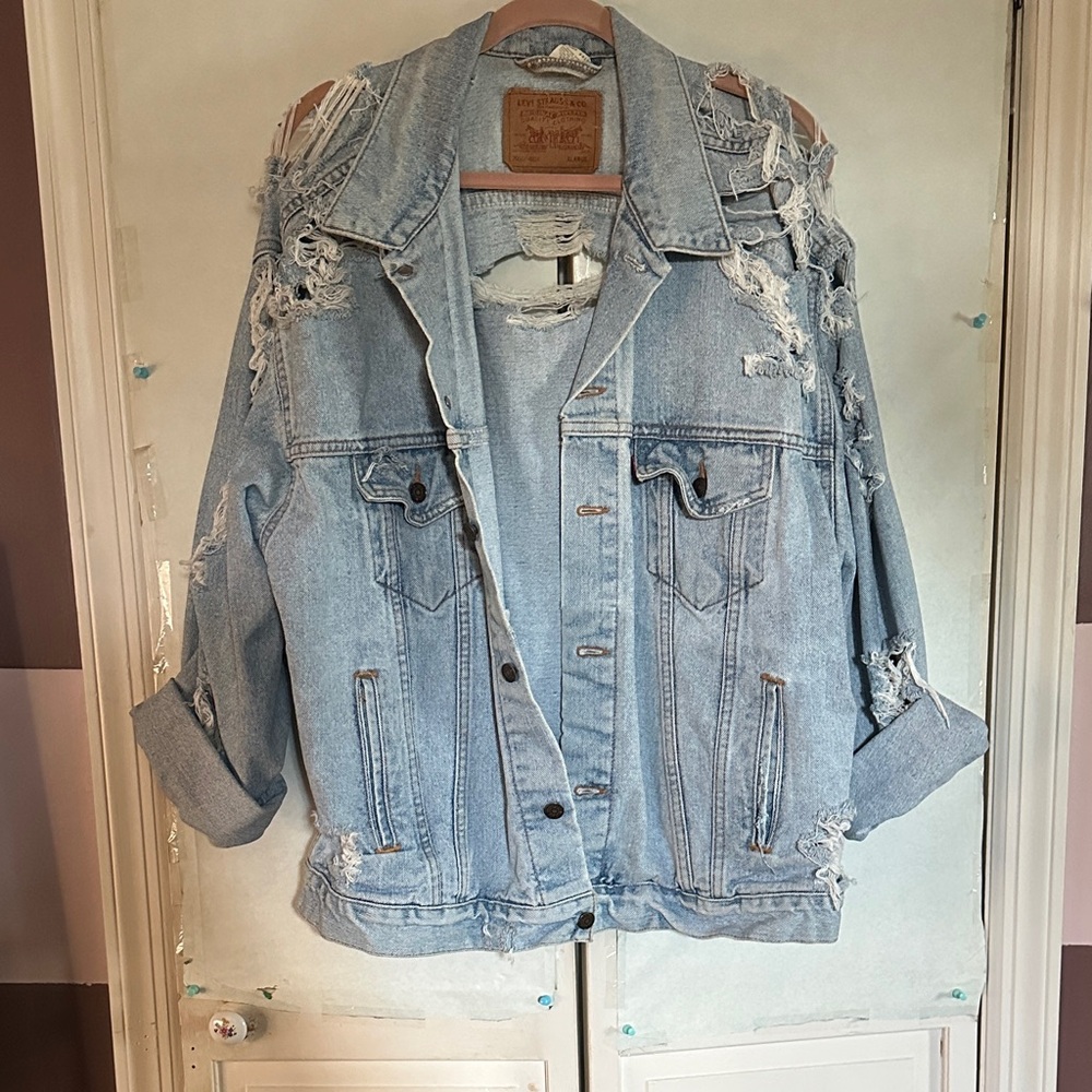 Super Distressed Light Blue Denim Jacket